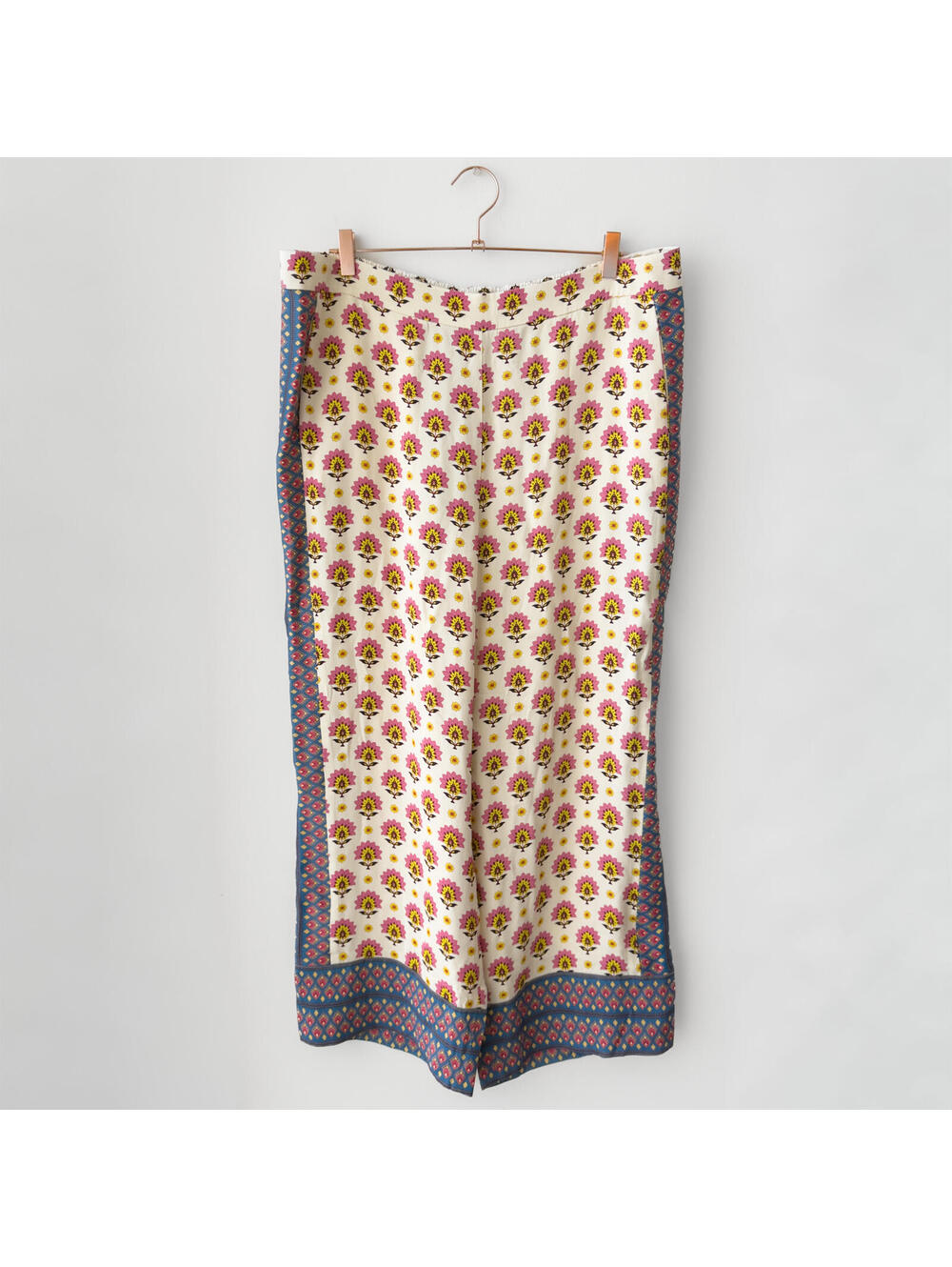 NWT Boden Cream Pink Floral Block Print‎ Wide-Leg Pants Size 16-18